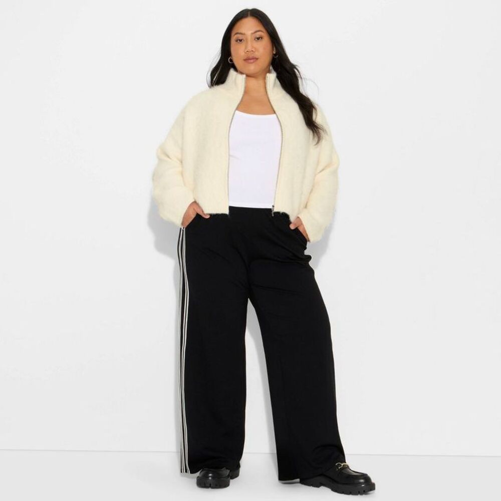Women's Full Zip Mock Turtleneck Cardigan - Wild Fable Off-White 2X